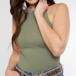 Free People Olive Ribbed Top